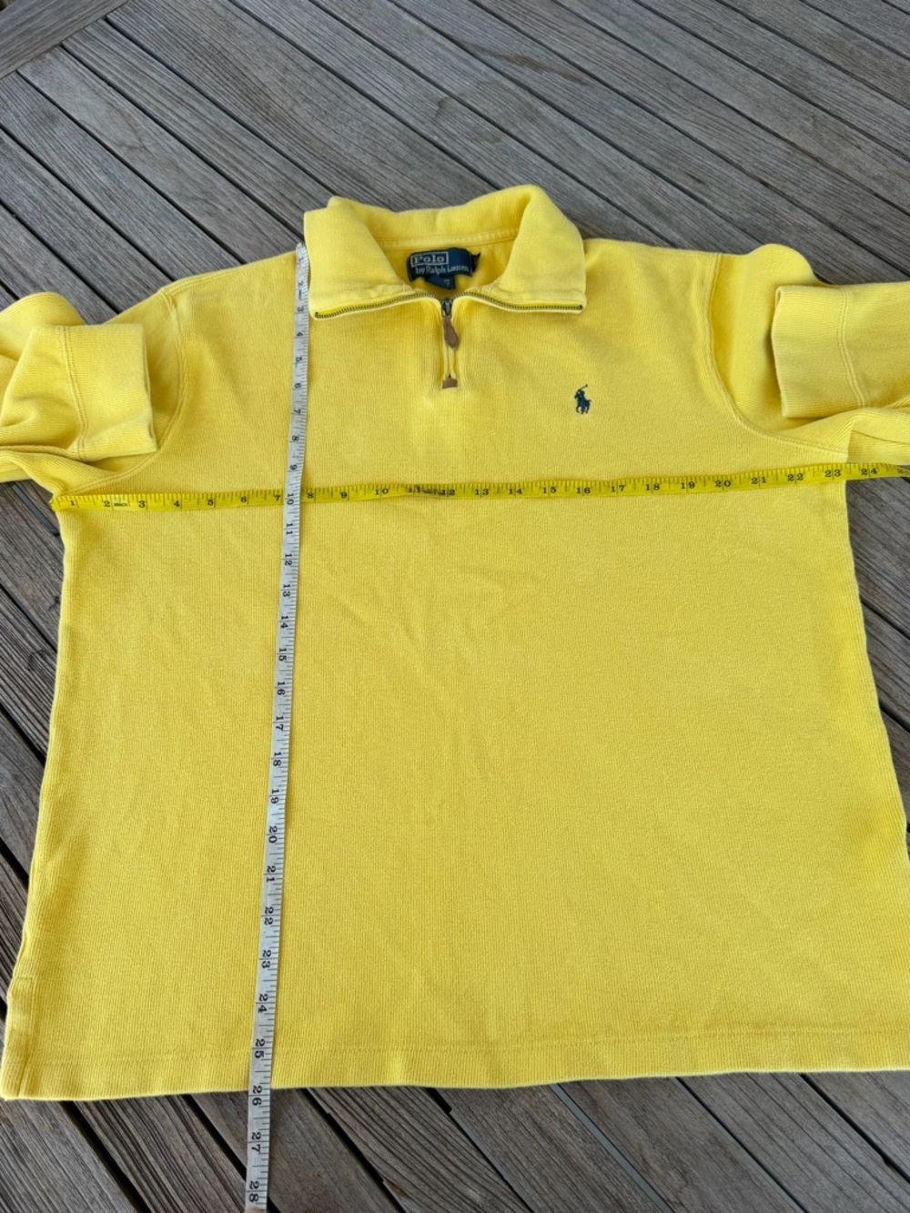 Y2K Ralph Lauren Polo Rib Knit Quarter Zip Pullover Sweater Preppy Yellow Large - Picture 8 of 10